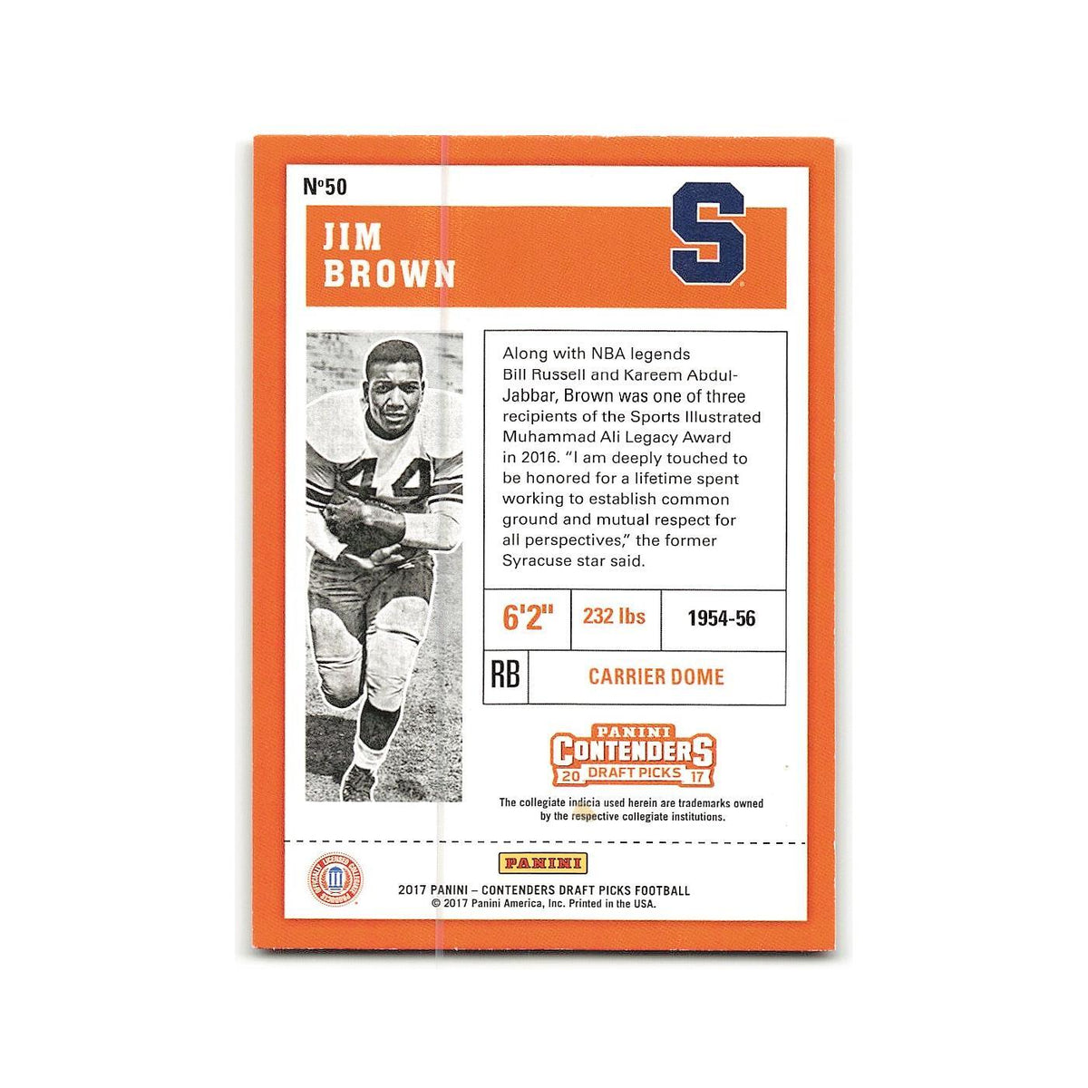 Jim Brown 2017 Panini Contenders Draft Picks #50 Syracuse Orangemen NM