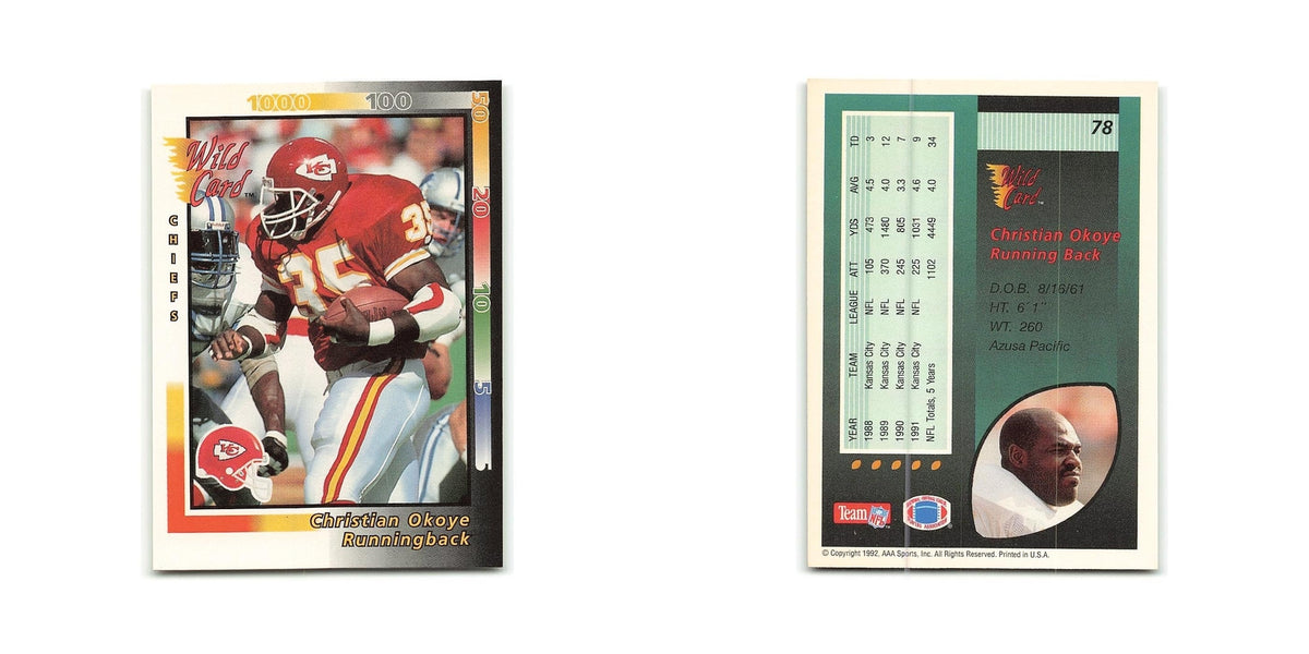 Christian Okoye 1992 Wild Card #78 Kansas City Chiefs Football Card NM