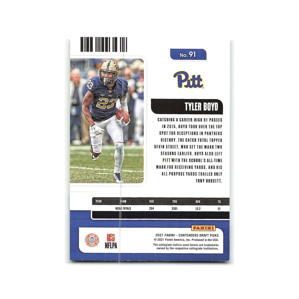 Tyler Boyd 2021 Panini Contenders Draft Picks #91 Pittsburgh Panthers NM