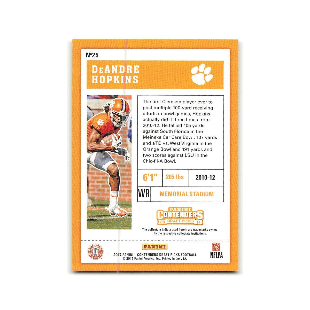 DeAndre Hopkins 2017 Panini Contenders Draft Picks #25 Clemson Tigers NM