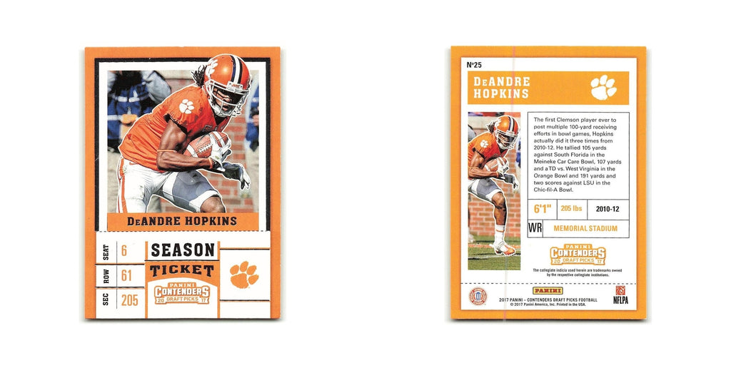 DeAndre Hopkins 2017 Panini Contenders Draft Picks #25 Clemson Tigers NM