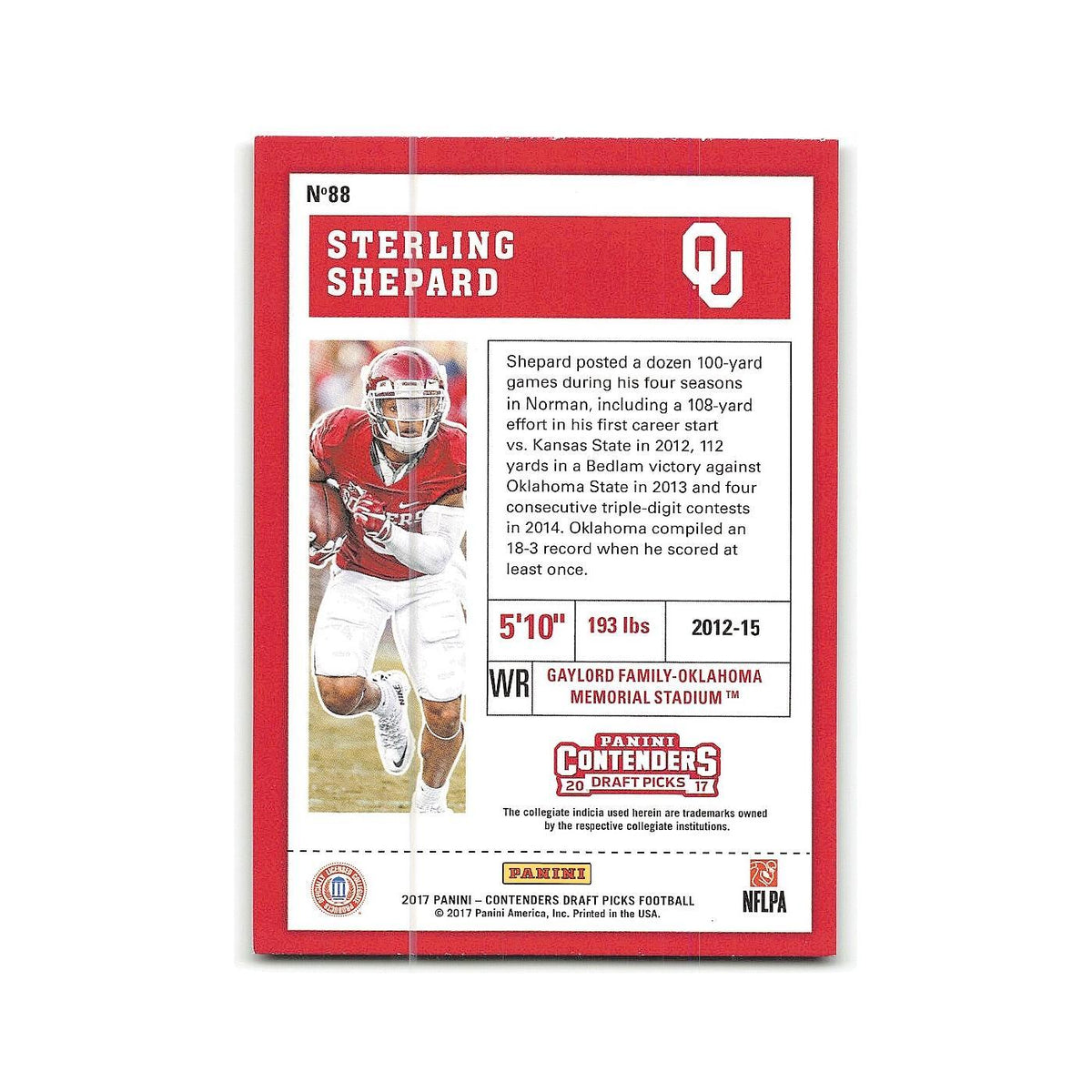 Sterling Shepard 2017 Panini Contenders Draft Picks #88 Oklahoma Sooners NM