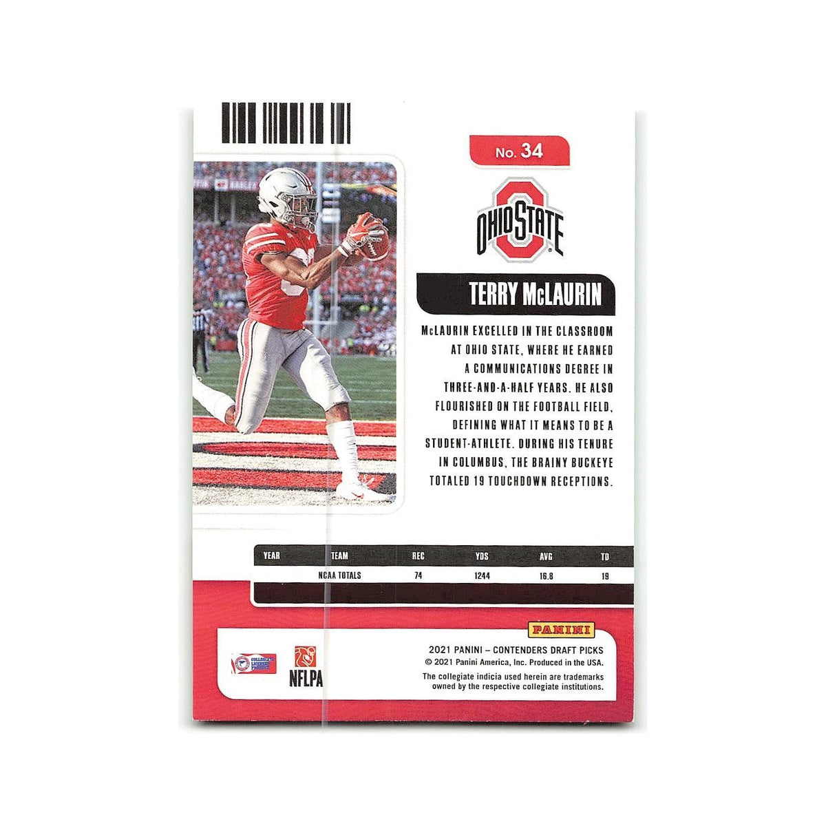Terry McLaurin 2021 Panini Contenders Draft Picks #34 Ohio State Buckeyes NM