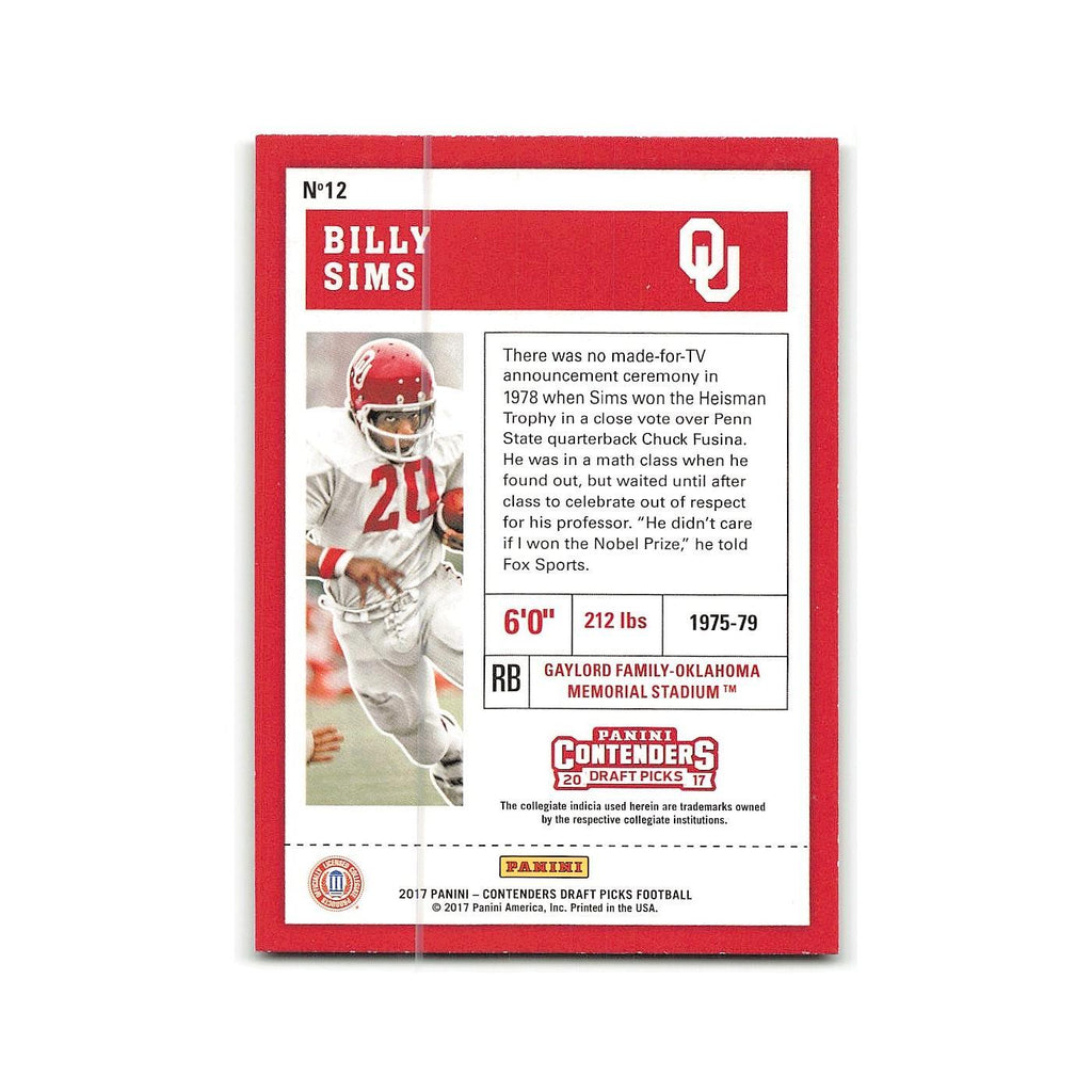 Billy Sims 2017 Panini Contenders Draft Picks #12 Oklahoma Sooners NM