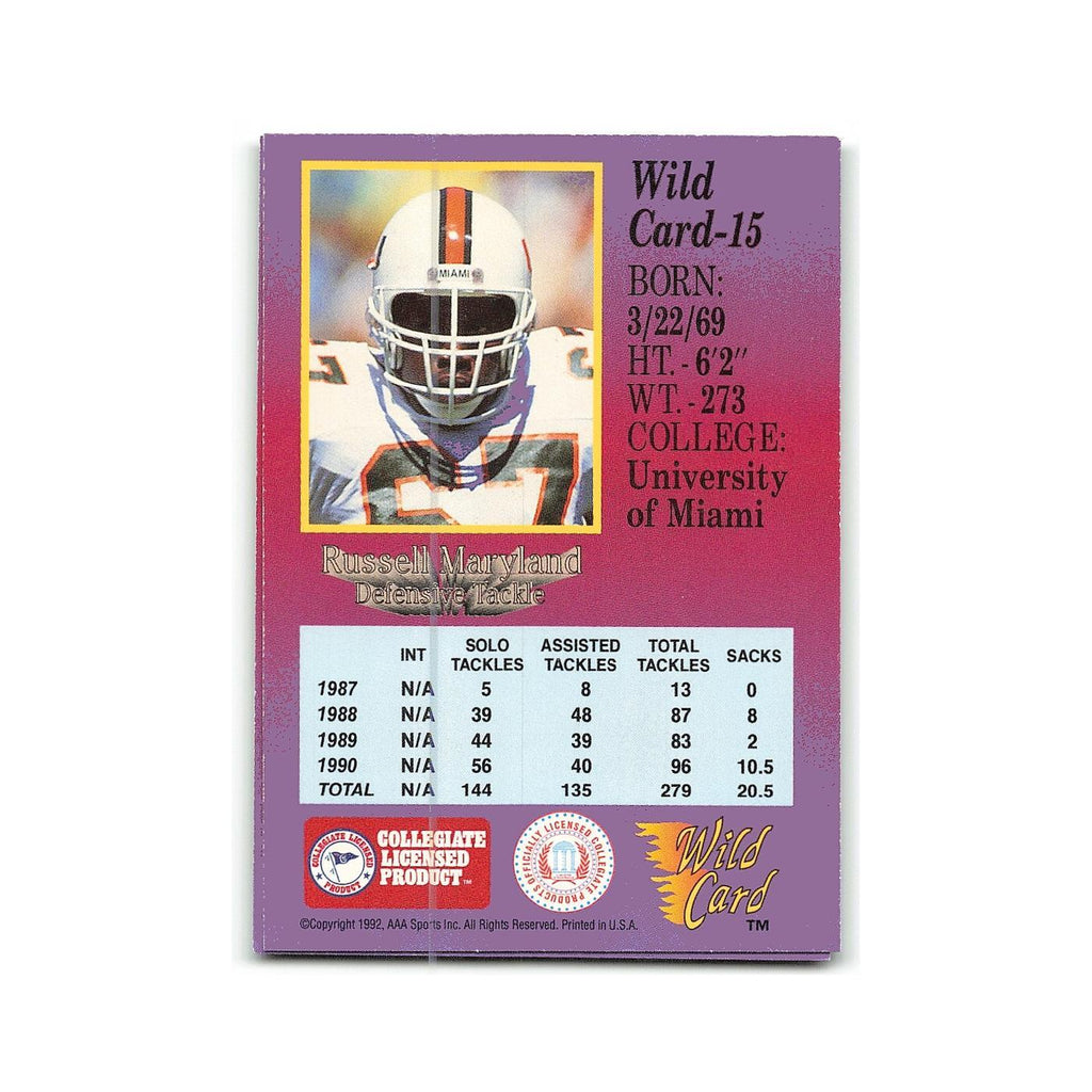Russell Maryland Rookie 1993 Wild Card 1st Edition #15 Dallas Cowboys NM