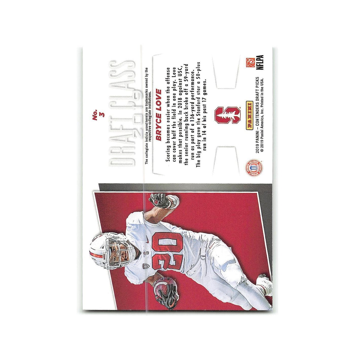Bryce Love 2019 Panini Contenders Draft Picks #3 Stanford Cardinal NM