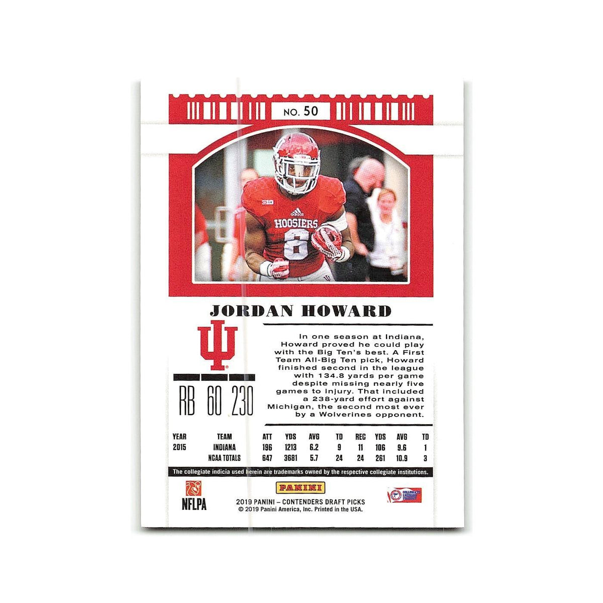 Jordan Howard 2019 Panini Contenders Draft Picks #50 Indiana Hoosiers NM