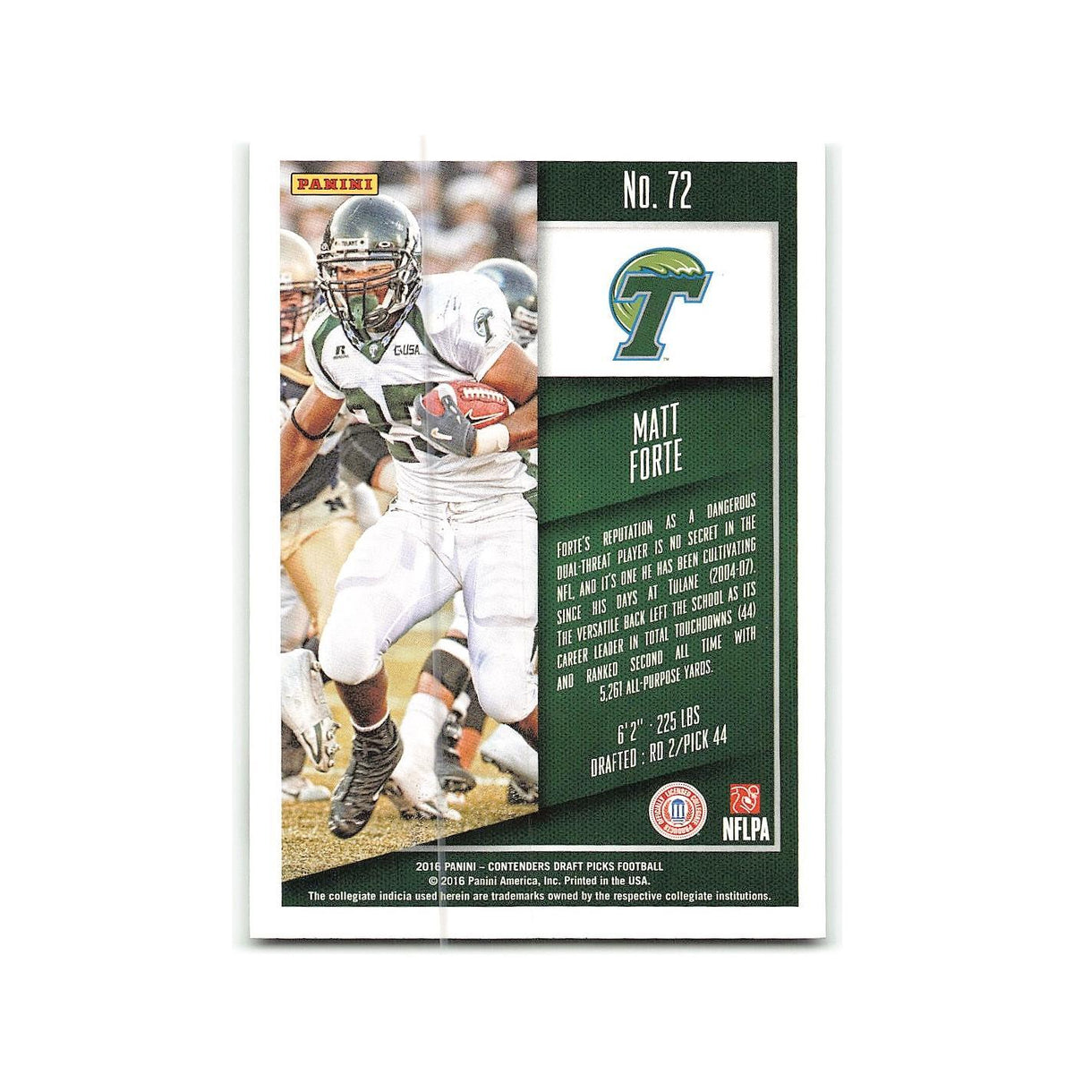 Matt Forte 2016 Panini Contenders Draft Picks #72 Tulane Green Wave NM