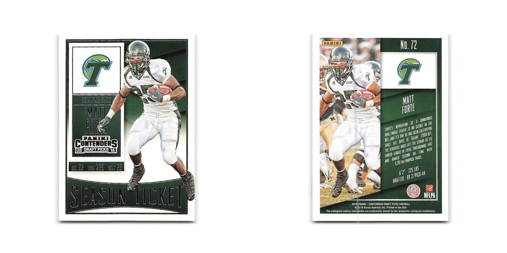 Matt Forte 2016 Panini Contenders Draft Picks #72 Tulane Green Wave NM