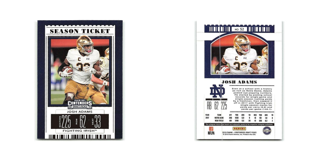 Josh Adams 2019 Panini Contenders Draft Picks #52 Notre Dame Fighting Irish NM