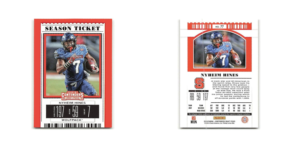 Nyheim Hines 2019 Panini Contenders Draft Picks #77 NC State Wolfpack NM