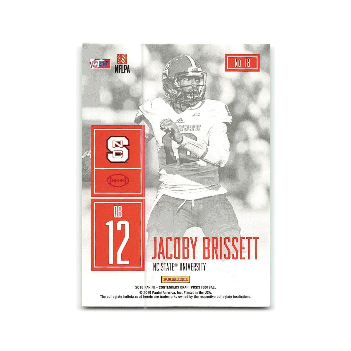 Jacoby Brissett 2016 Panini Contenders Draft Picks #18 NC State Wolfpack NM
