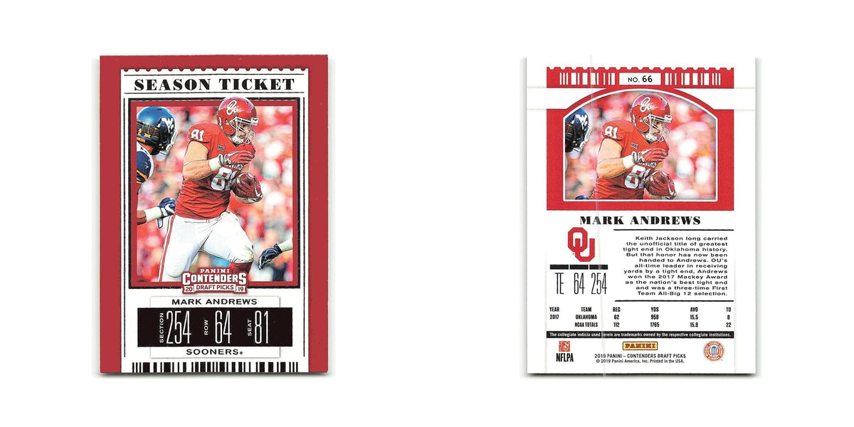 Mark Andrews 2019 Panini Contenders Draft Picks #66 Oklahoma Sooners NM