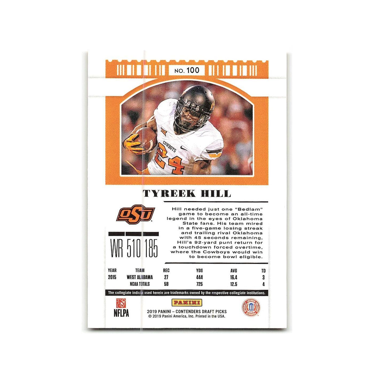 Tyreek Hill 2019 Panini Contenders Draft Picks #100 Oklahoma State Cowboys NM