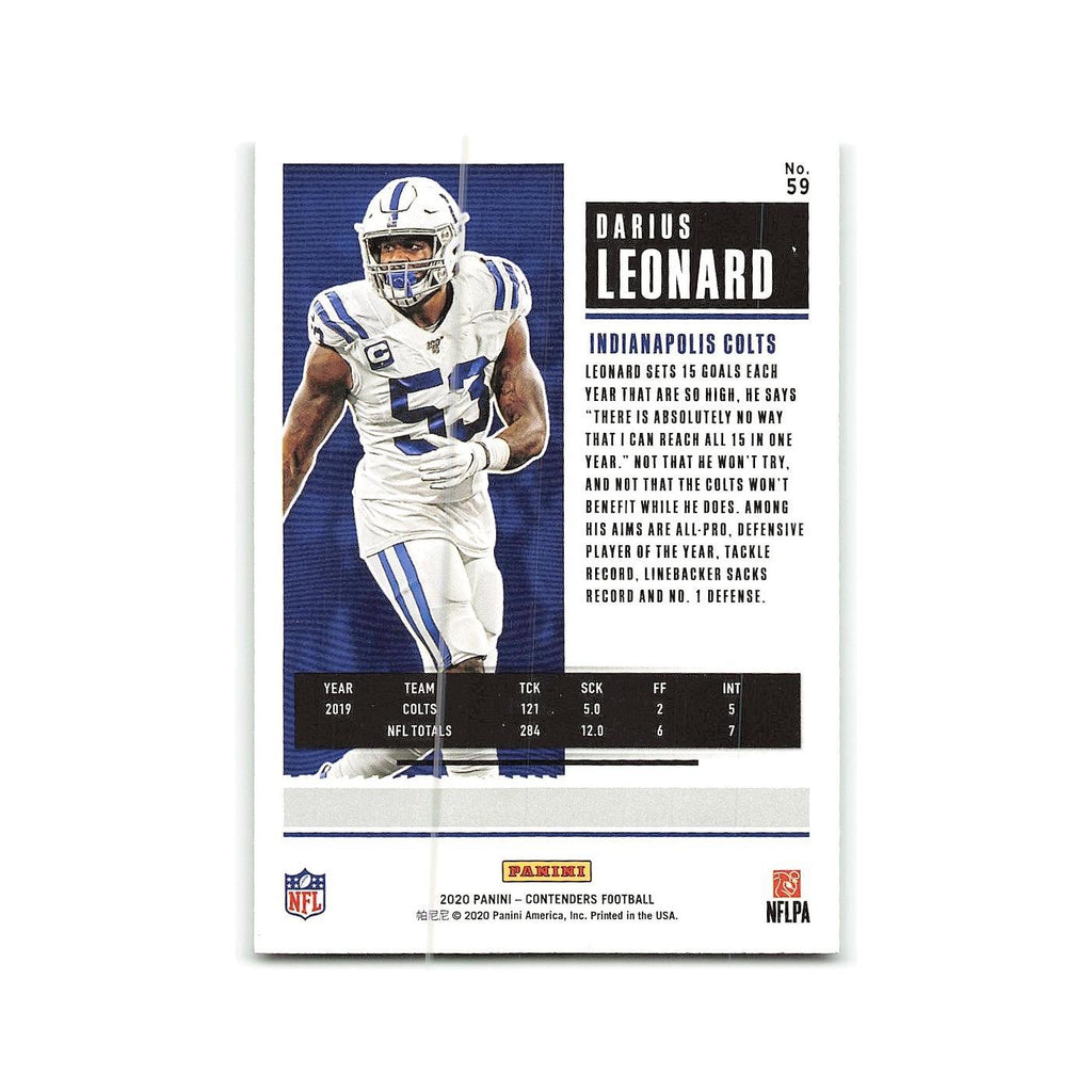 Darius Leonard 2020 Panini Contenders #59 Indianapolis Colts Football Card NM