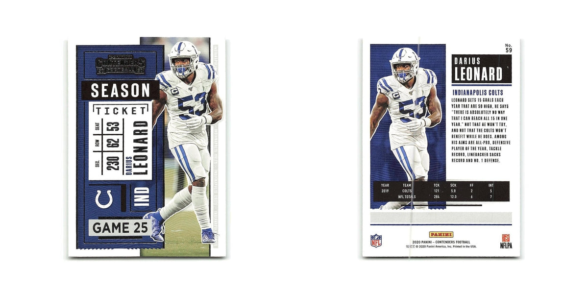 Darius Leonard 2020 Panini Contenders #59 Indianapolis Colts Football Card NM