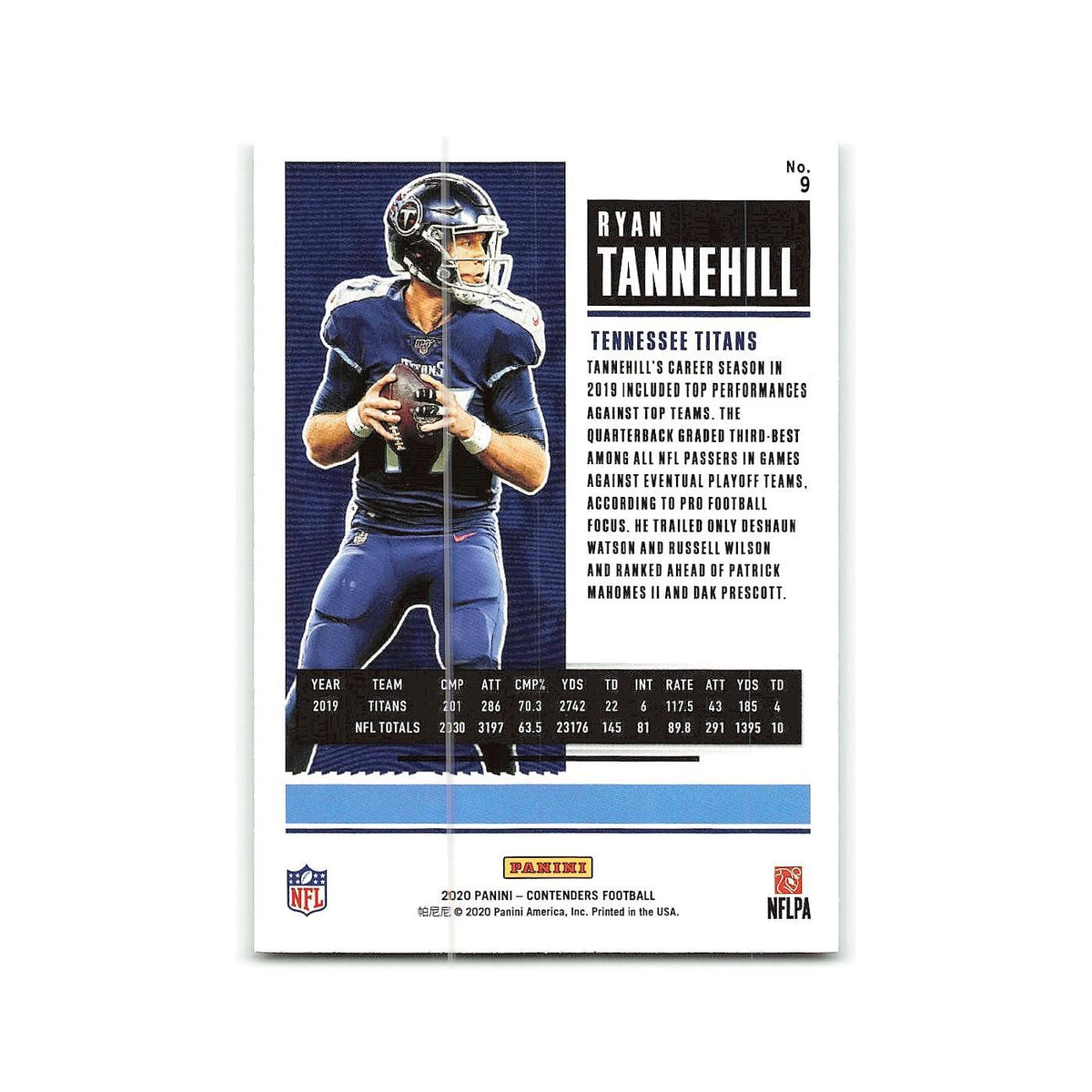 Ryan Tannehill 2020 Panini Contenders #9 Tennessee Titans Football Card NM