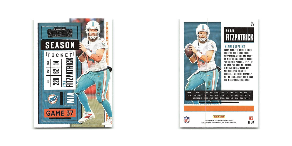 Ryan Fitzpatrick 2020 Panini Contenders #47 Miami Dolphins Football Card NM