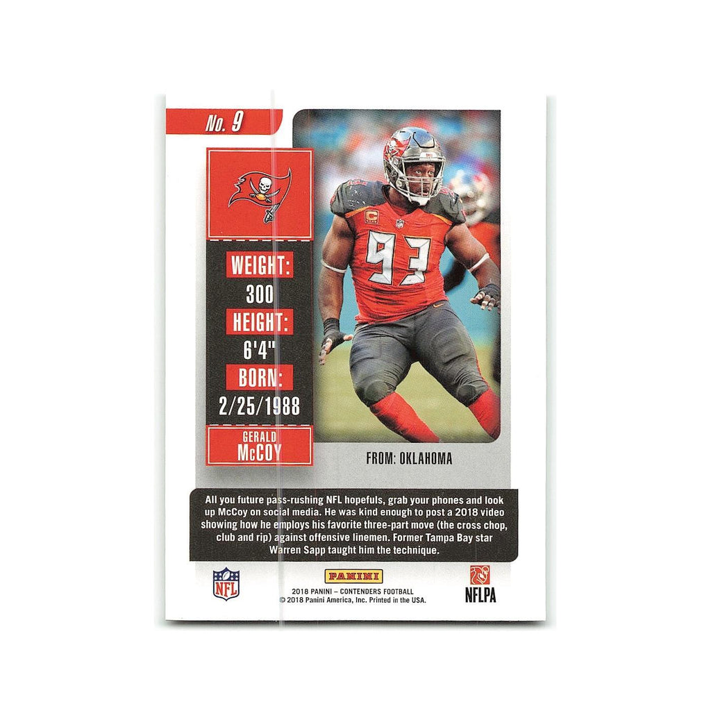 Gerald McCoy 2018 Panini Contenders #9 Tampa Bay Buccaneers Football Card NM