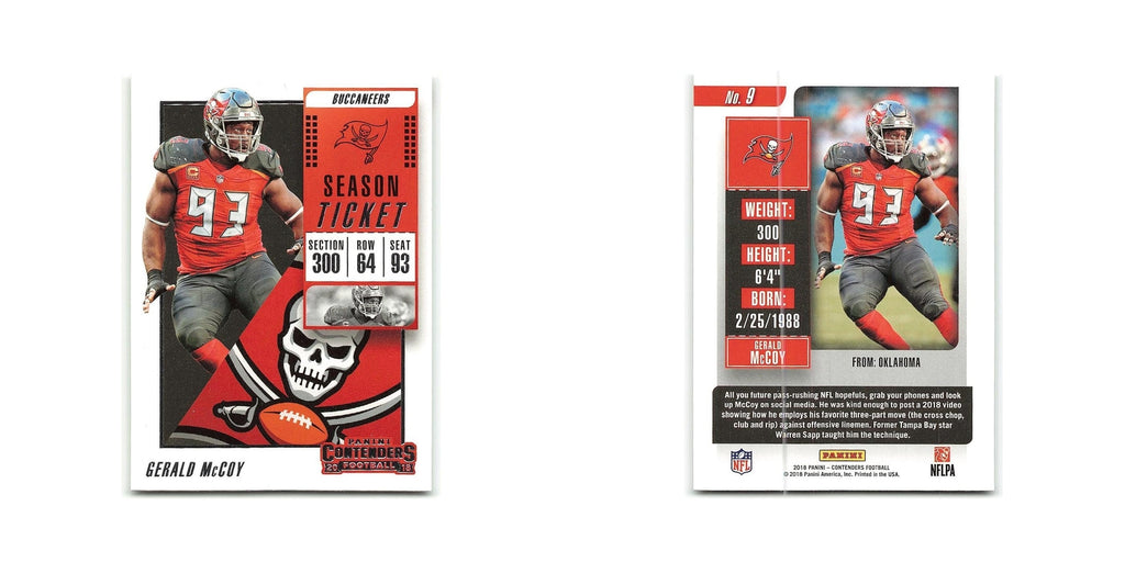 Gerald McCoy 2018 Panini Contenders #9 Tampa Bay Buccaneers Football Card NM