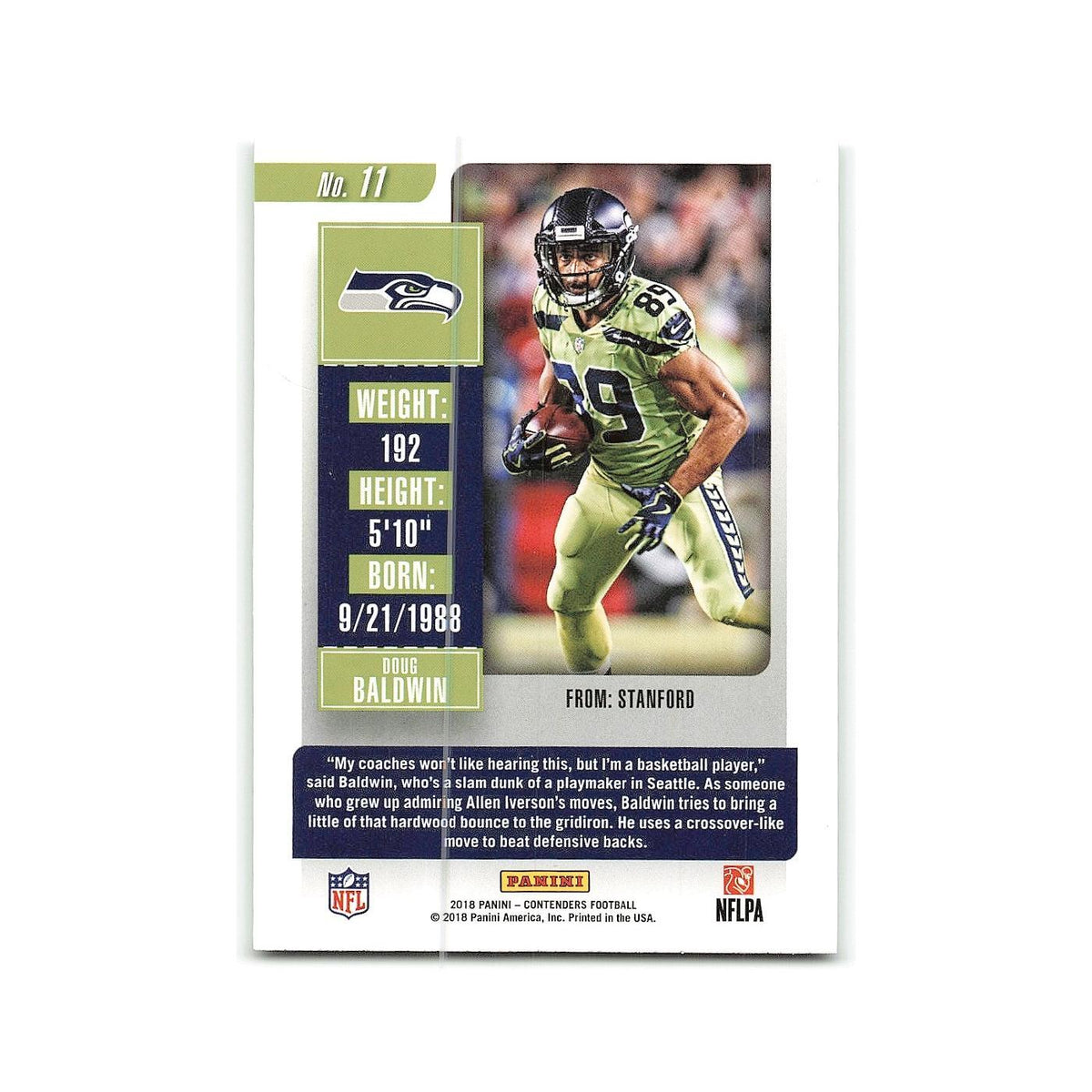 Doug Baldwin 2018 Panini Contenders #11 Seattle Seahawks Football Card NM