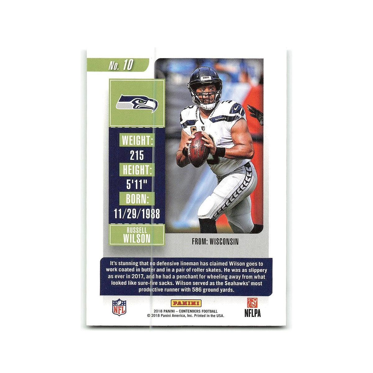 Russell Wilson 2018 Panini Contenders #10 Seattle Seahawks Football Card NM