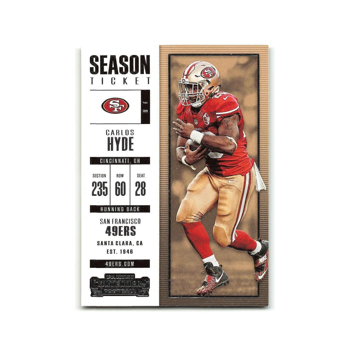 Carlos Hyde 2017 Panini Contenders #56 San Francisco 49ers Football Card NM