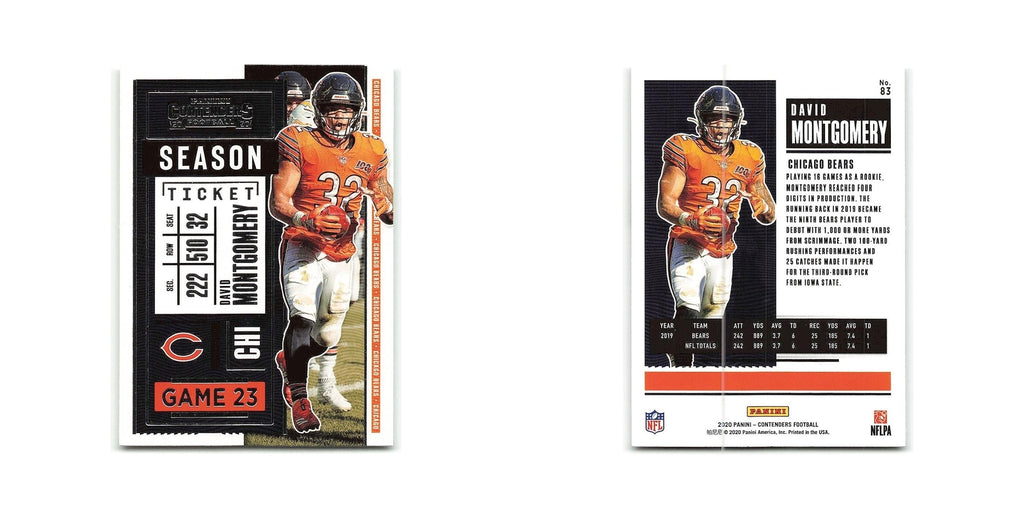 David Montgomery 2020 Panini Contenders #83 Chicago Bears Football Card NM