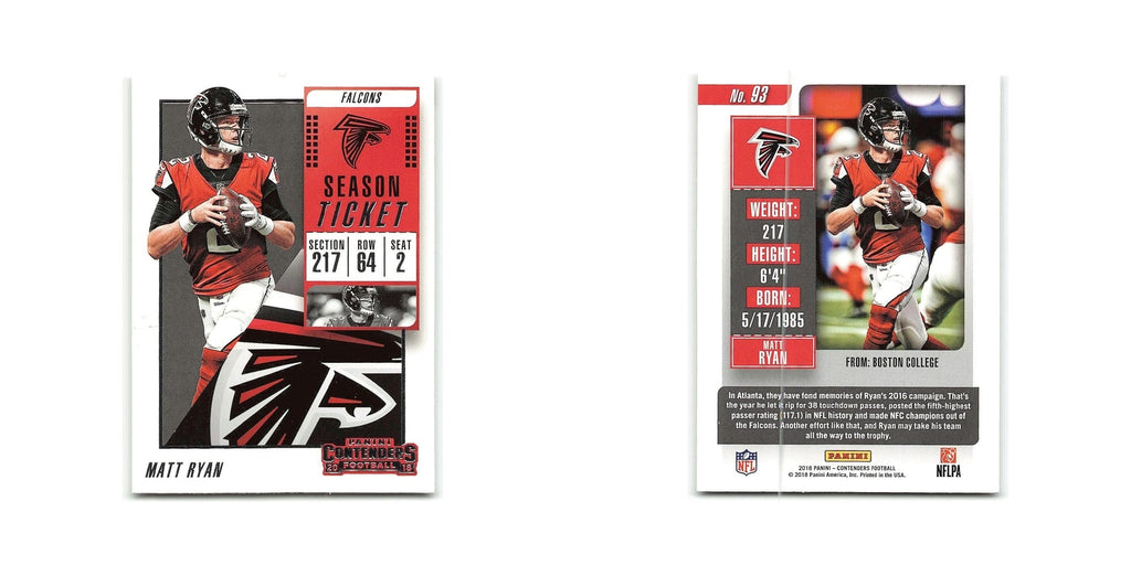 Matt Ryan 2018 Panini Contenders #93 Atlanta Falcons Football Card NM