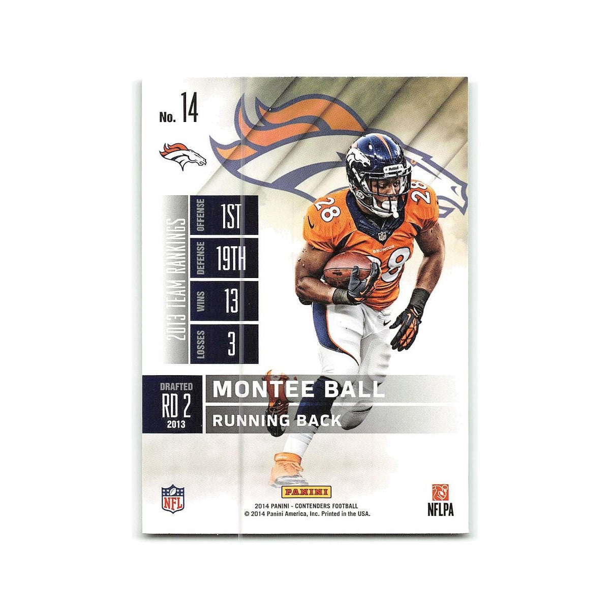 Montee Ball 2014 Panini Contenders #14 Denver Broncos Football Card NM