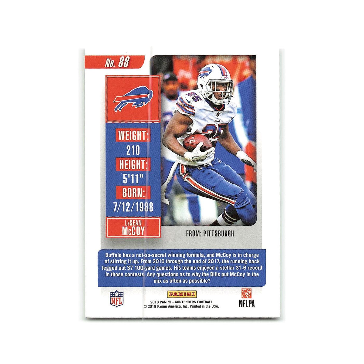LeSean McCoy 2018 Panini Contenders #88 Buffalo Bills Football Card NM