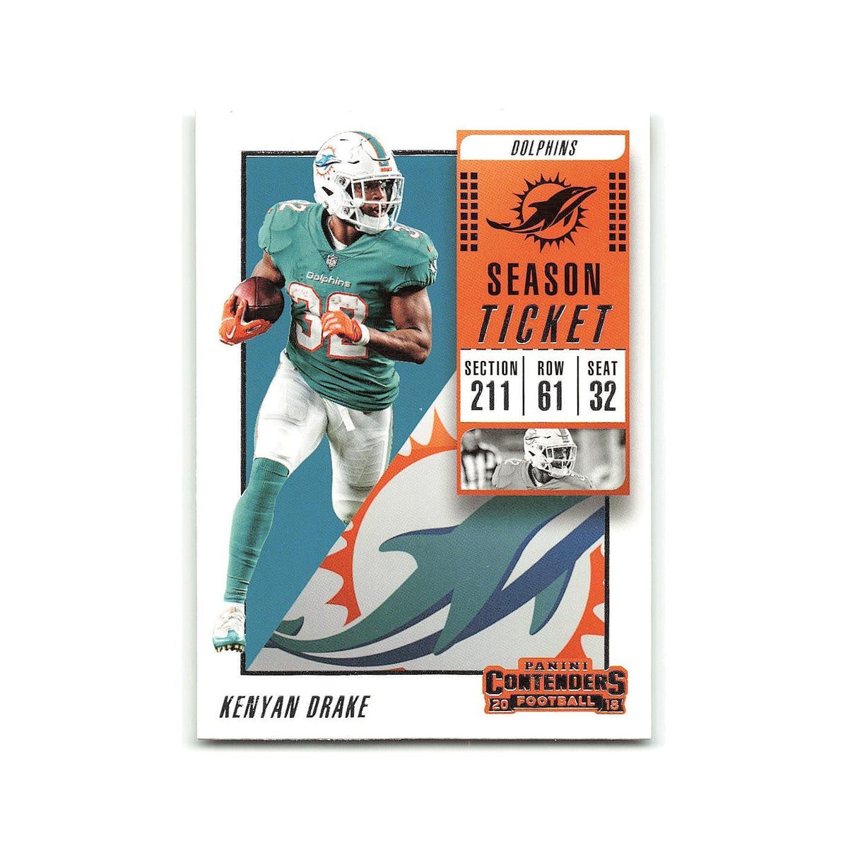 Kenyan Drake 2018 Panini Contenders #43 Miami Dolphins Football Card NM