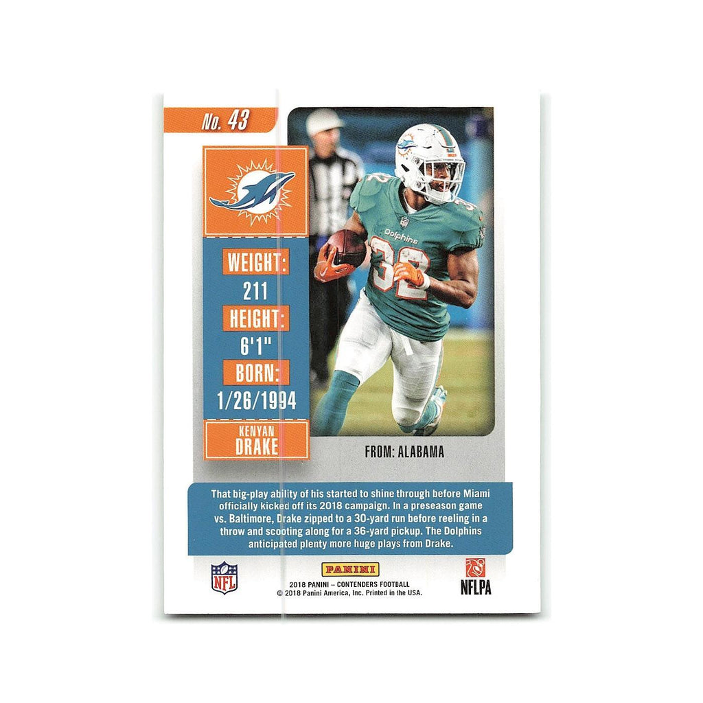 Kenyan Drake 2018 Panini Contenders #43 Miami Dolphins Football Card NM