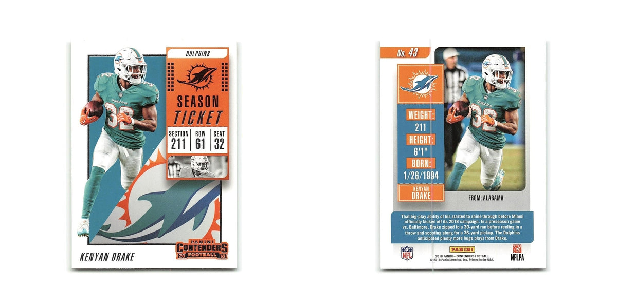 Kenyan Drake 2018 Panini Contenders #43 Miami Dolphins Football Card NM