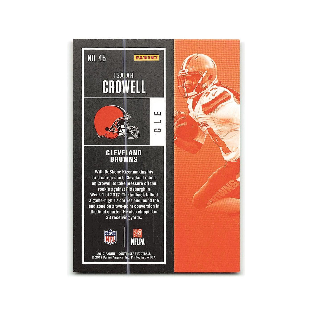 Isaiah Crowell 2017 Panini Contenders #45 Cleveland Browns Football Card NM