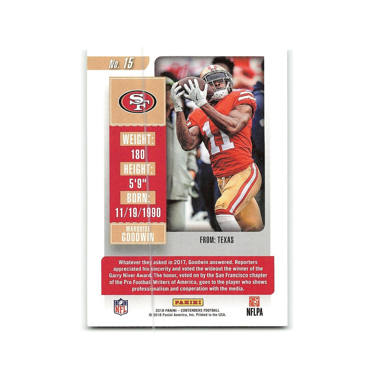 Marquise Goodwin 2018 Panini Contenders #15 San Francisco 49ers Football Card NM