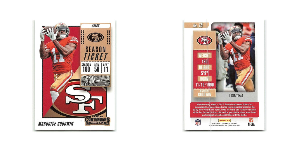 Marquise Goodwin 2018 Panini Contenders #15 San Francisco 49ers Football Card NM