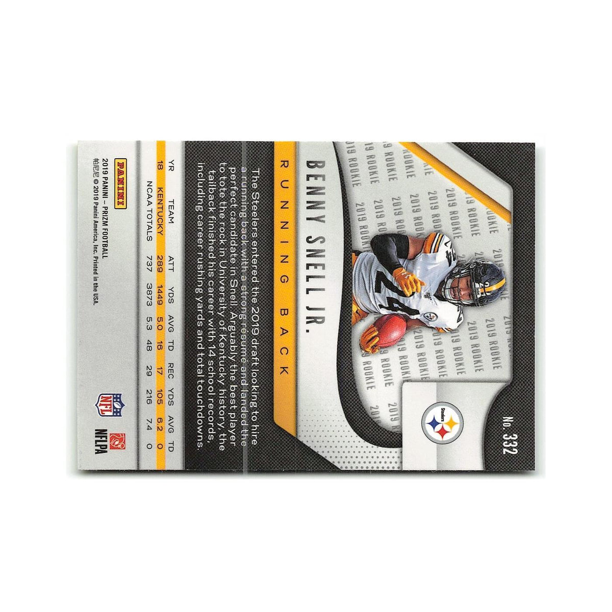 Benny Snell Jr. 2019 Panini Prizm #332 Pittsburgh Steelers Football Card NM