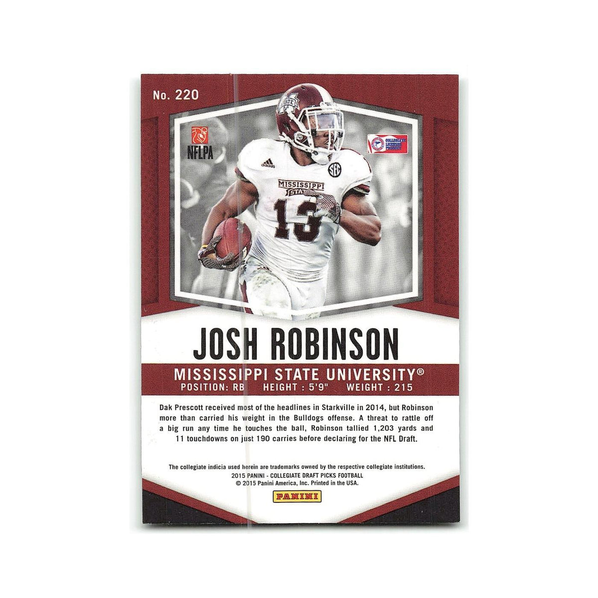 Josh Robinson Rookie 2015 Panini Prizm Collegiate Draft Picks #220 NM