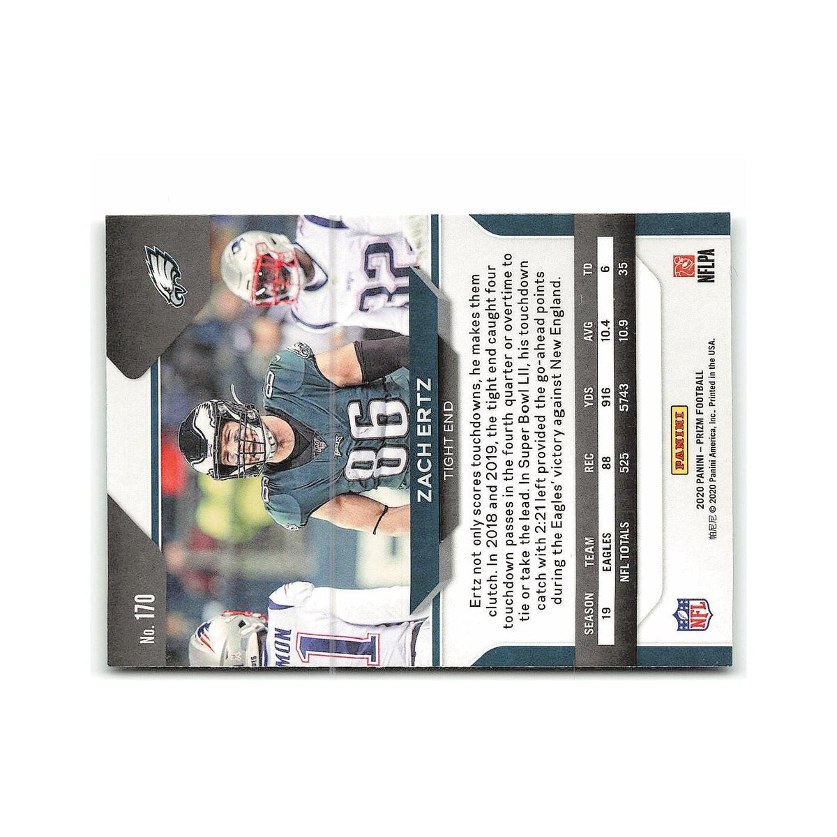 Zach Ertz 2020 Panini Prizm #170 Philadelphia Eagles Football Card NM