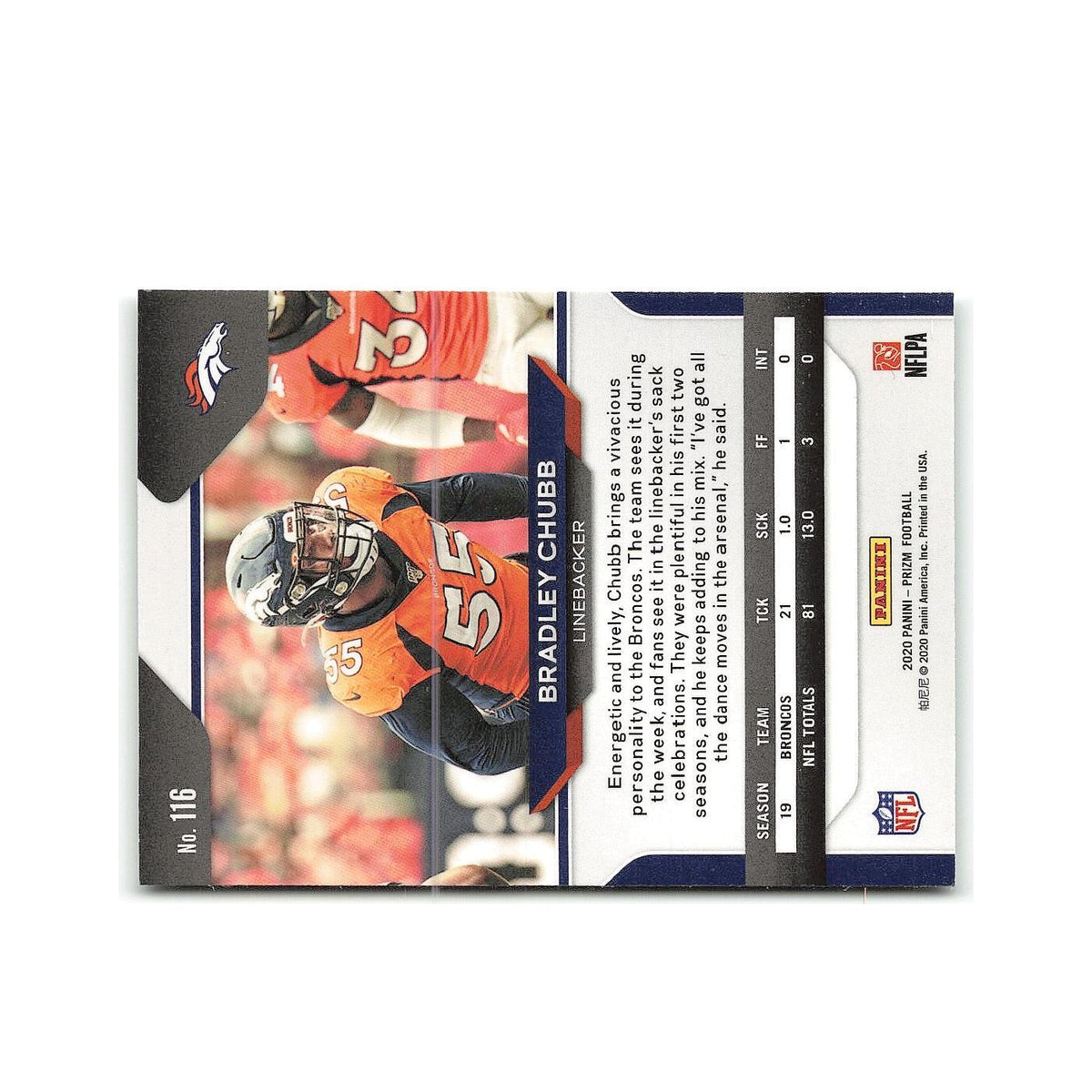 Bradley Chubb 2020 Panini Prizm #116 Denver Broncos Football Card NM