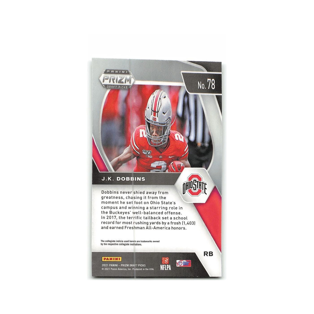 J.K. Dobbins 2021 Panini Prizm Draft Picks Collegiate #78 Ohio State Buckeyes NM