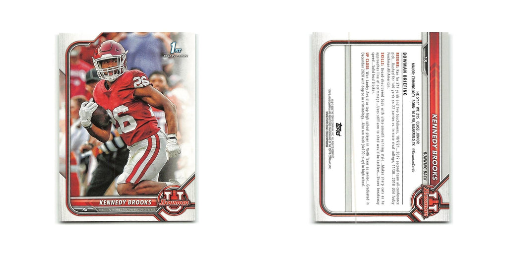 Kennedy Brooks 2022 Bowman University #18 Oklahoma Sooners Football Card NM