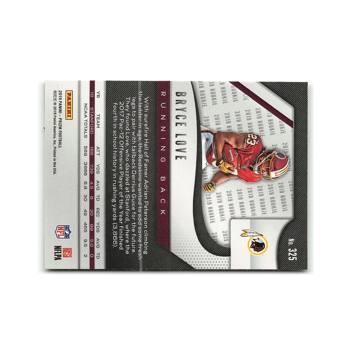 Bryce Love 2019 Panini Prizm #325 Washington Redskins Football Card NM