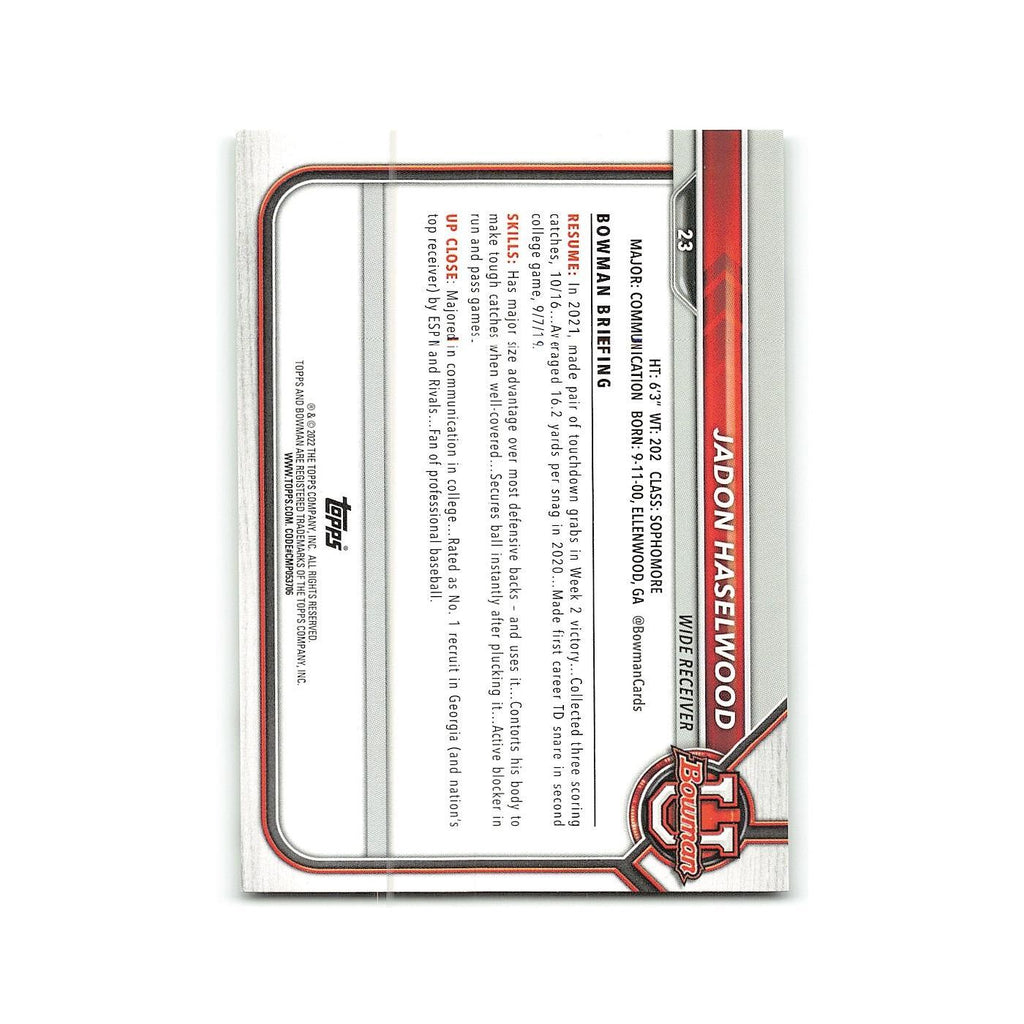 Jadon Haselwood 2022 Bowman University #23 Arkansas Razorbacks Football Card NM