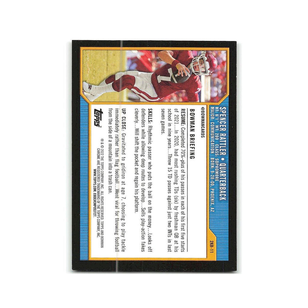 Spencer Rattler 2022 Bowman University #2KB-11 Oklahoma Sooners Football Card NM