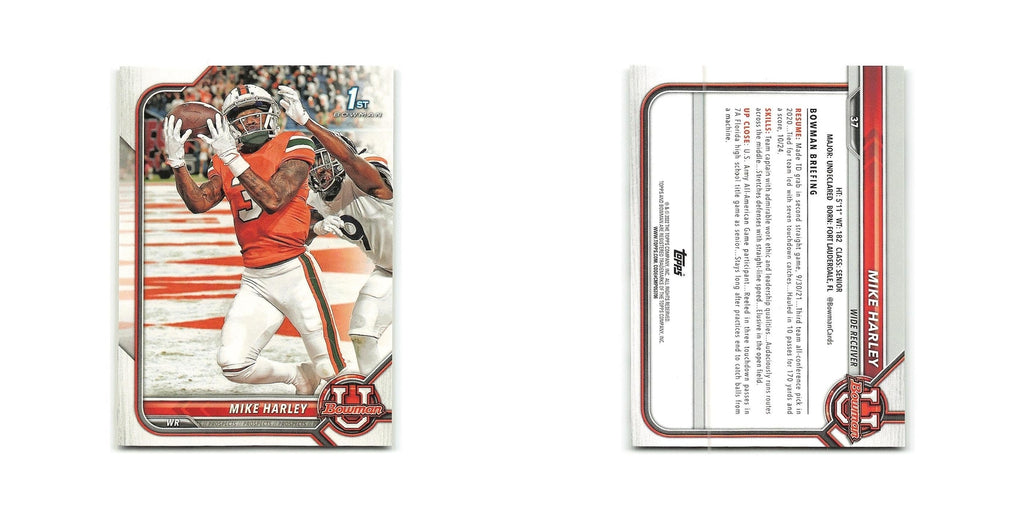 Mike Harley 2022 Bowman University #37 Miami Hurricanes Football Card NM