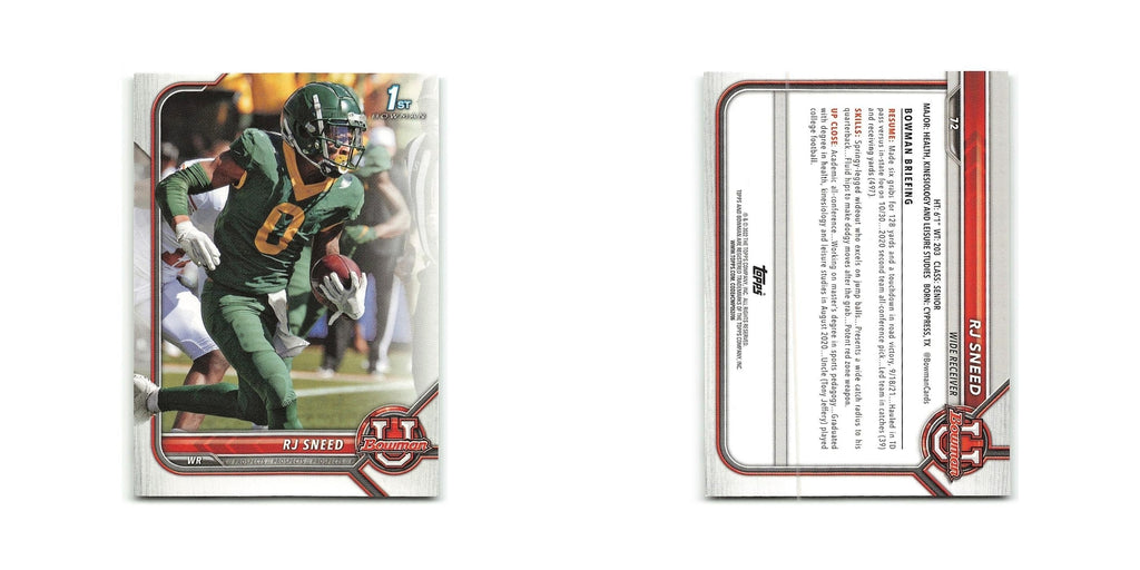 R.J. Sneed 2022 Bowman University #72 Baylor Bears Football Card NM