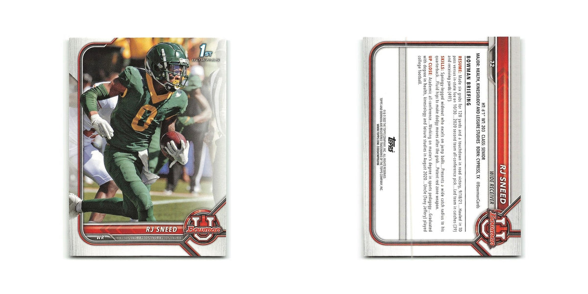 R.J. Sneed 2022 Bowman University #72 Baylor Bears Football Card NM