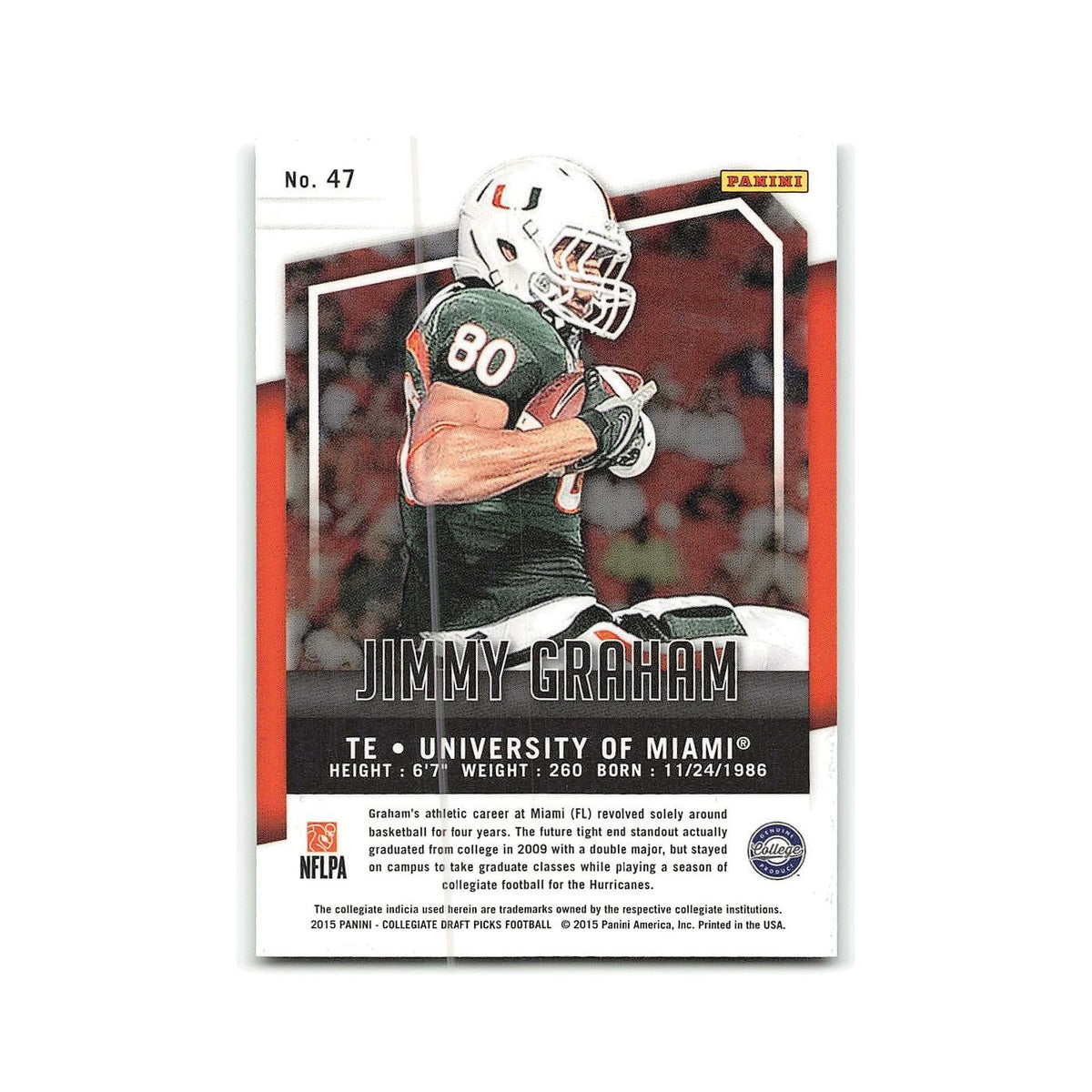 Jimmy Graham 2015 Panini Prizm Collegiate Draft Picks #47 Miami Hurricanes NM